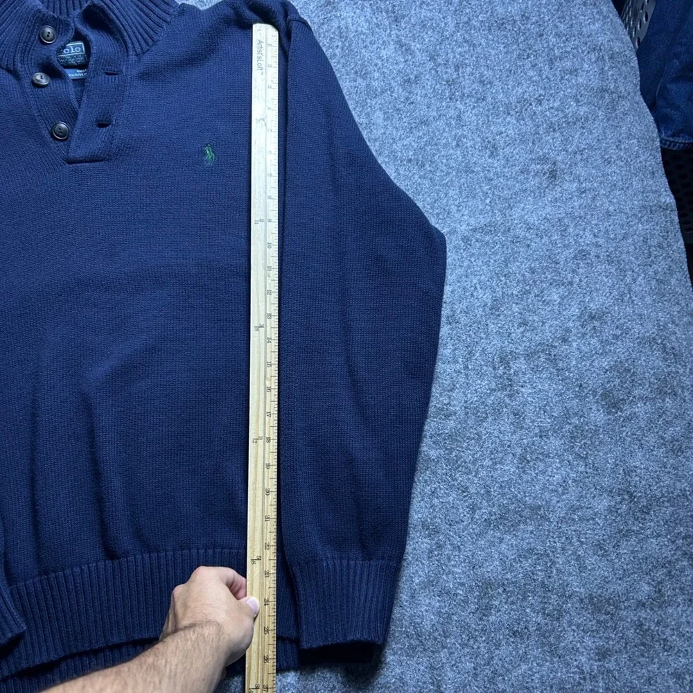 Polo Ralph Lauren Navy Blue Button Mock Neck Cotton Sweater XXL Baggy Y2K Retro